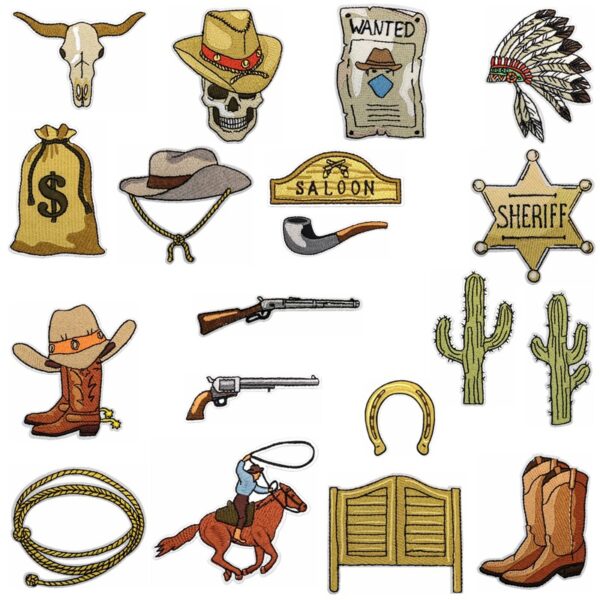 Wholesale Cool Rice Western Cowboy Embroider Cloth Patch Clothing Decorative Patch Patch Cowboy Hat Computer Embroider Patch Revoer Gun Ironing