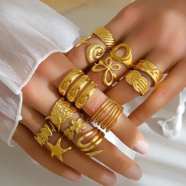 Trendy Geometric Wide Face Stainless Steel Rings Gold Plated Titanium Steel For Women Personality Hip Hop Style Adjustable Size