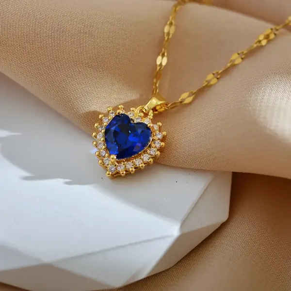 Wholesale Copper Heart Shape Electroplating Zircon Copper Plated IG Style Simple Style Shiny Waterproof Non Tarnish Plating Inlay Pendant Necklace