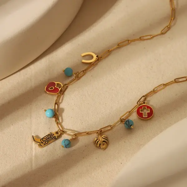 Wholesale Ion Plating (IP) 18K Gold Plated Elephant Flower Boots 304 Stainless Steel Basic Bohemian Pendant Necklace