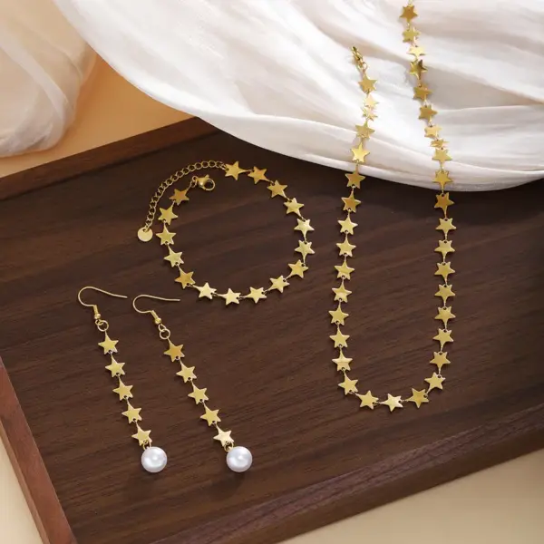 304 Stainless Steel ABS Star PVD Coated Stone-Free 18K Gold Plated Casual Cute Preppy Style Handmade Chain Bracelets Earrings Necklace