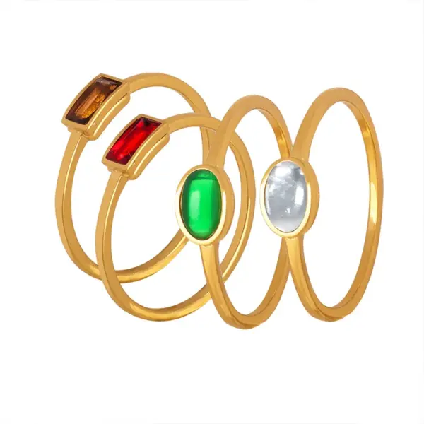 Wholesale 304 Stainless Steel Square Oval PVD Coated Glass Stone Zircon 18K Real Gold Plated Real Gold Plated Simple Style Waterproof Non Tarnish Plating Inlay Gold Rings
