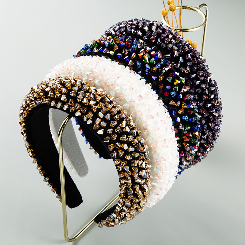 Wholesale European and American Baroque Special-Shaped Colorful Crystal Headband for Women Hand-Sewn Thin Snge Headband Hair Aessories Niche Design