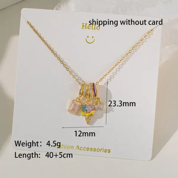 Wholesale PVD Coated Real Gold Plated 18K Gold Pentagram Ice Cream Animal 304 Stainless Steel Simple Style Waterproof Non Tarnish 304 Stainless Steel Lobster Trigger Clasp Closure Pendant Necklace