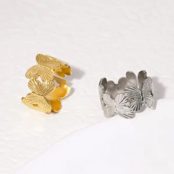 Wholesale PVD Coated Real Gold Plated 18K Gold Butterfly 304 Stainless Steel IG Style Cute Waterproof Non Tarnish Open Rings