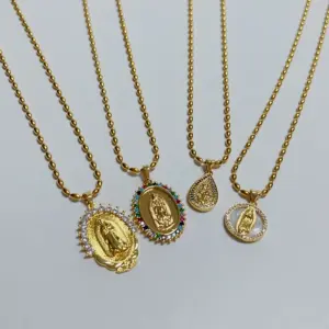 PVD Coated 18K Gold Plated Portrait Oval Stainless Steel Copper Classic Style Waterproof Non Tarnish 304 Stainless Steel Pendant Necklace