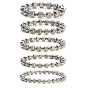 Wholesale 1 Piece Simple Style Circle Stainless Steel Beaded Plating Bracelets