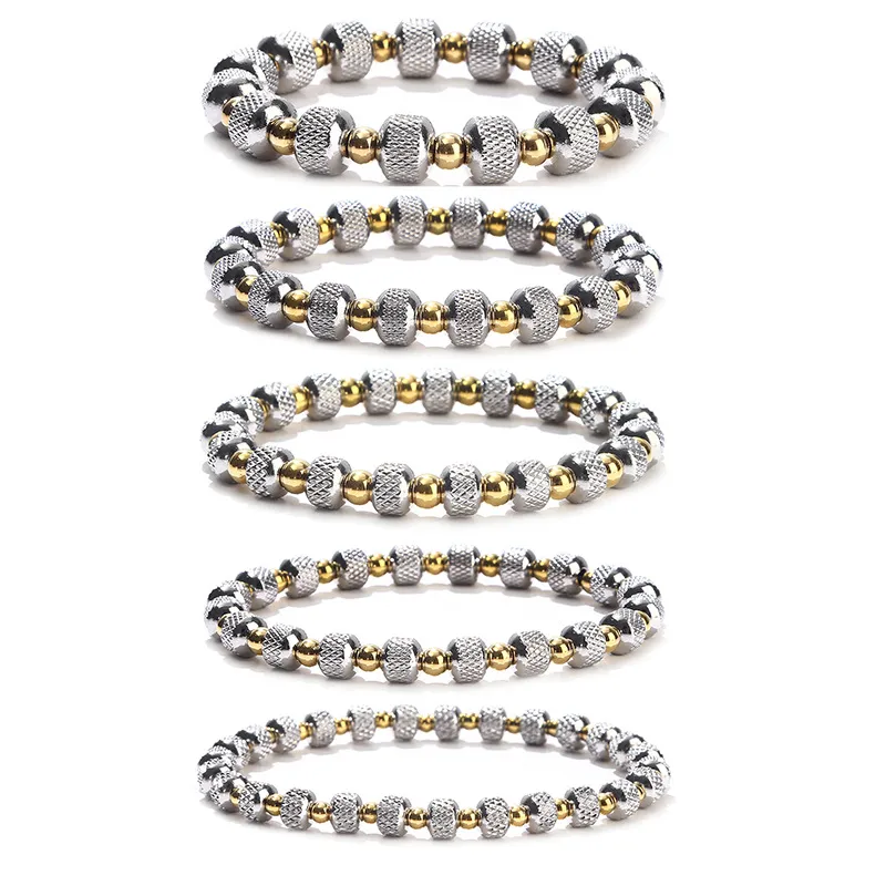 Wholesale 1 Piece Simple Style Circle Stainless Steel Beaded Plating Bracelets