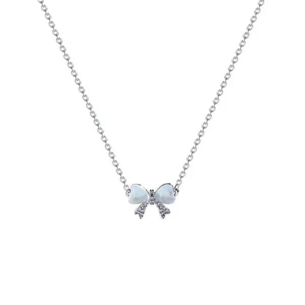 Simple Style Heart Shape Flower Bow Knot Titanium Steel Copper Plating Inlay Artificial Gemstones Pendant Necklace