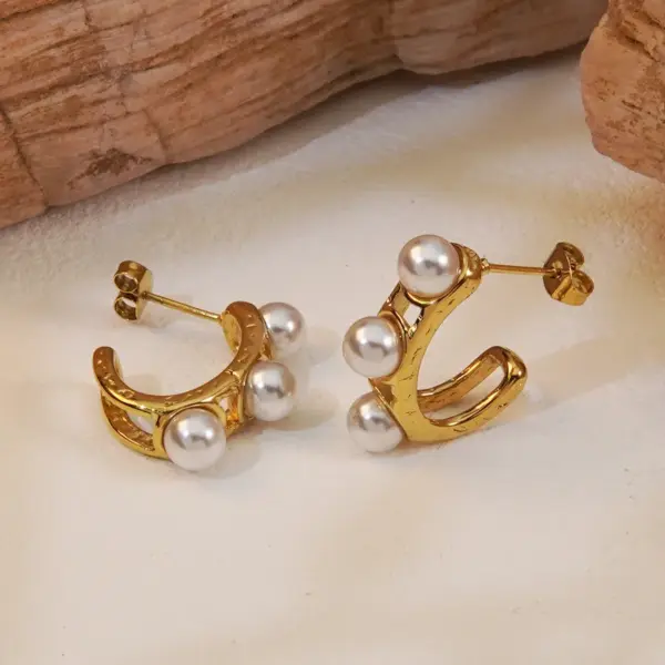 304 Stainless Steel Plastic C Shape Electroplating Acrylic Golden Plated Casual Novelty Classic Style Waterproof Non Tarnish Inlay Earrings