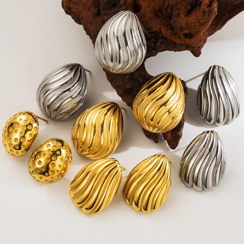 Wholesale 1 Pair Retro Exaggerated C Shape Water Droplets 304 Stainless Steel 18K Gold Plated Stainless Steel Earrings