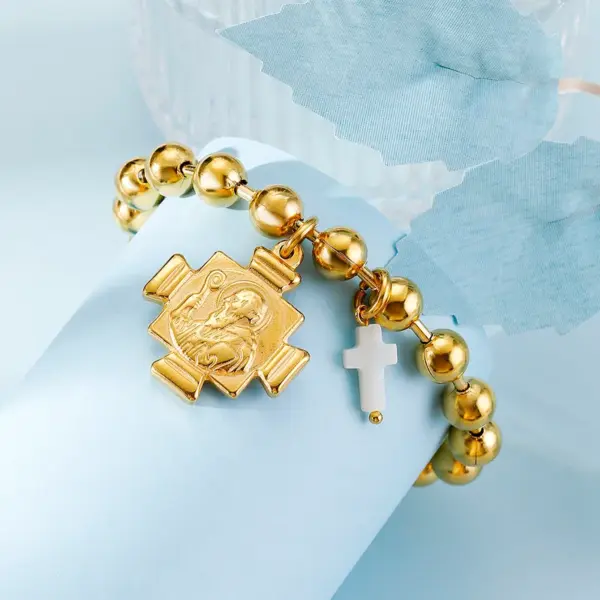 Wholesale PVD Coated Real Gold Plated 24K 18K Gold Portrait Cross 304 Stainless Steel Retro Simple Style Waterproof Non Tarnish 304 Stainless Steel Bracelets