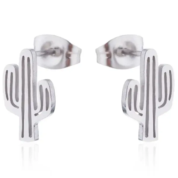 Wholesale PVD Coated 18K Gold Real Gold Plated Cactus 304 Stainless Steel Casual Waterproof Non Tarnish Ear Studs