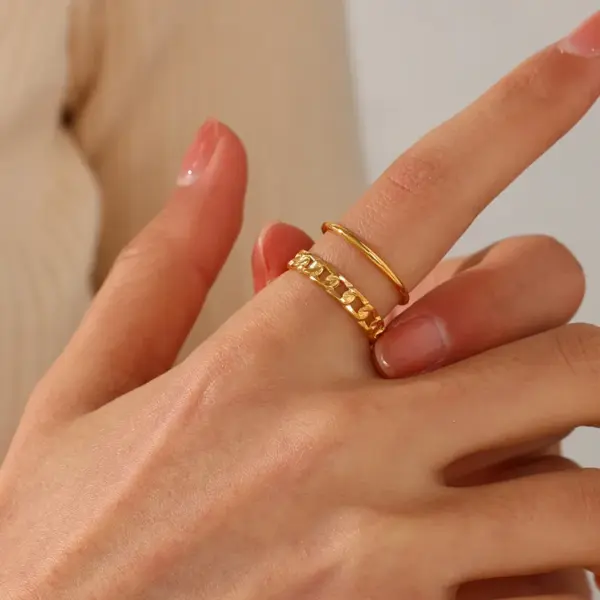 Wholesale PVD Coated 18K Gold Plated Geometric 304 Stainless Steel Casual Waterproof Non Tarnish Open Ring