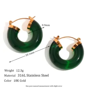 Acrylic Ring Tube C- Shaped Earrings-Golden / Green