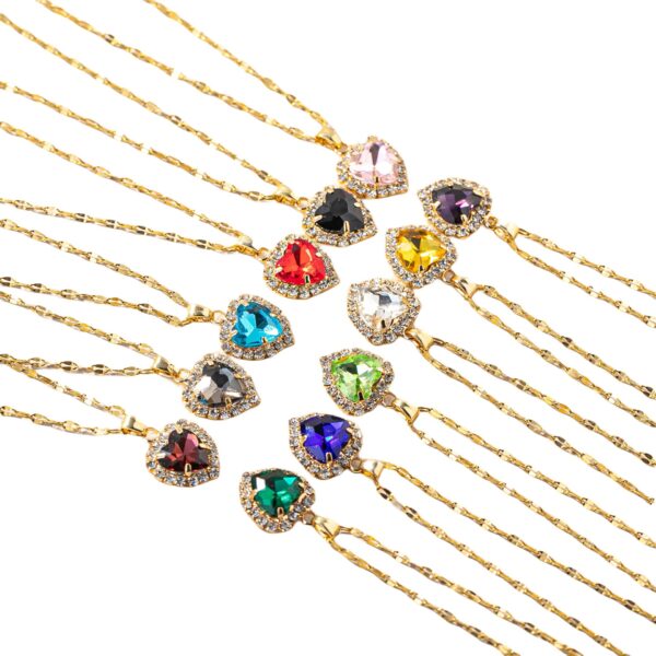Wholesale European and American Cross-Border Hot Selling Twelve Birthstone Necklaces, High-End Neck Ornaments, Micro-Encrusted Zircon Love-Shaped Clavicle Chains