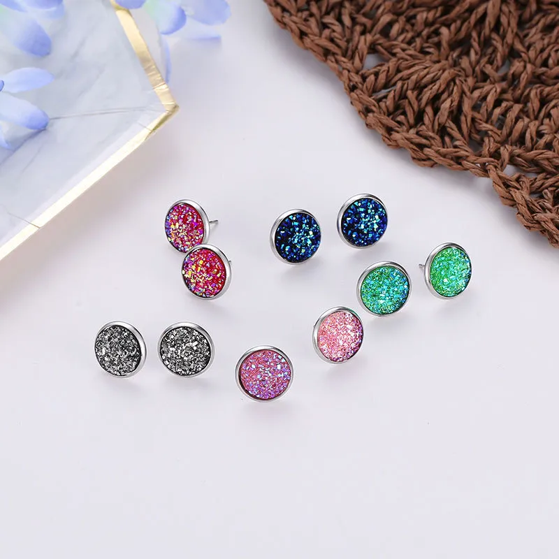 Wholesale Simple Style Round Stainless Steel Artificial Gemstones Sier Plated Earrings Ear Studs