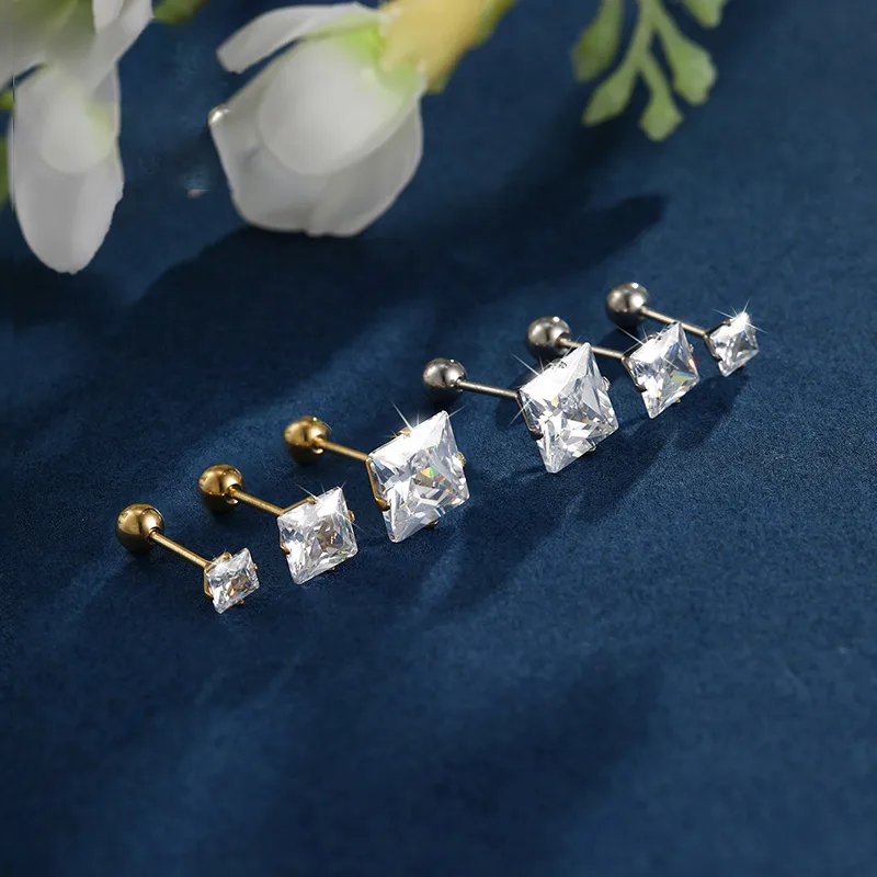 Wholesale 1 Pair XUPING Simple Style Square Inlay 304 Stainless Steel Artificial Gemstones 18K Gold Plated Raw Steel Ear Studs