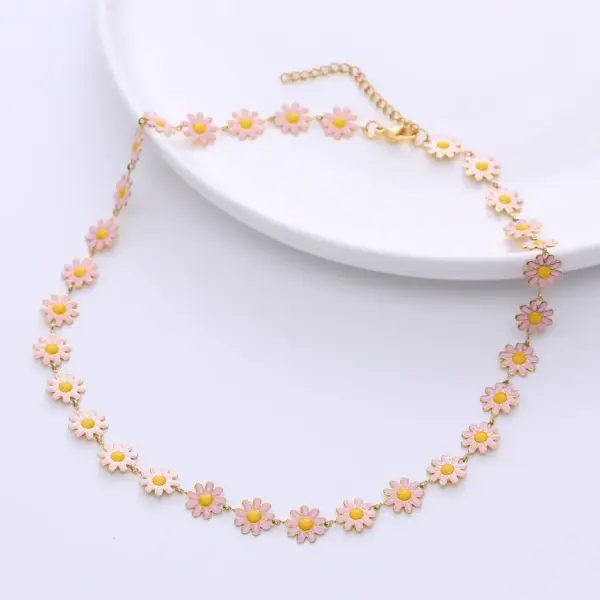 Wholesale PVD Coated Flower 304 Stainless Steel Fashion Waterproof Non Tarnish 304 Stainless Steel Necklace