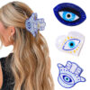 Wholesale New cross-border e-commerce style devil eye hair clip, retro blue eyes, Fatima's hand claw clip, Halloween evil eye headband.