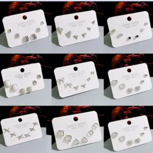 Wholesale 1 Set Simple Style Geometric Heart Shape Bow Knot Plating Inlay Copper Artificial Gemstones Ear Studs