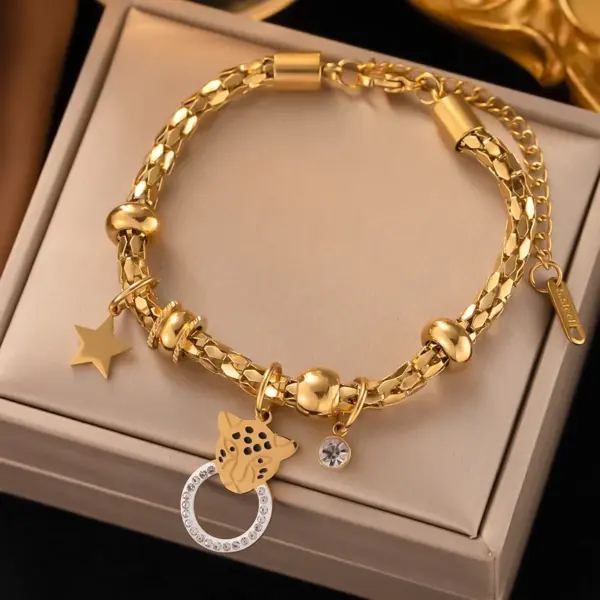 PVD Coated Real Gold Plated 18K Gold Four Leaf Clover Devil'S Eye 304 Stainless Steel IG Style Waterproof Non Tarnish 304 Stainless Steel Bracelets