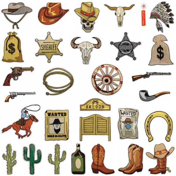 Wholesale Cool Rice Western Cowboy Embroider Cloth Patch Clothing Decorative Patch Patch Cowboy Hat Computer Embroider Patch Revoer Gun Ironing
