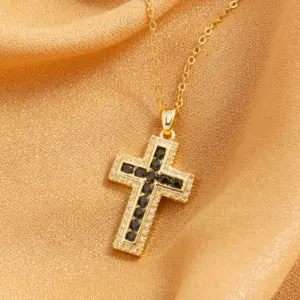 18K Gold Plated Real Gold Plated Cross Titanium Steel Hip-Hop Waterproof Non Tarnish Titanium Steel