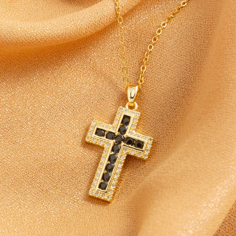 Wholesale 18K Gold Plated Real Gold Plated Cross Titanium Steel Hip-Hop Waterproof Non Tarnish Titanium Steel