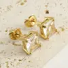 Wholesale 1 Pair Retro Square Inlaid Zircon 304 Stainless Steel Zircon 18K Gold Plated Stainless Steel Earrings