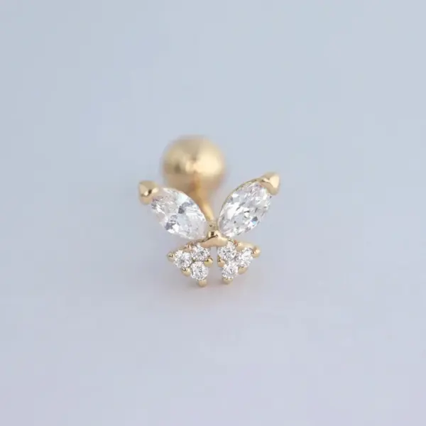 1 Piece 925 Sterling Sier Zircon Geometric Butterfly Ear Studs