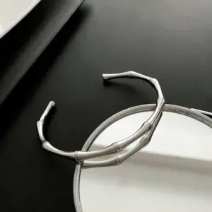 03-D4 Titanium Steel Bamboo Bracelet / Silver