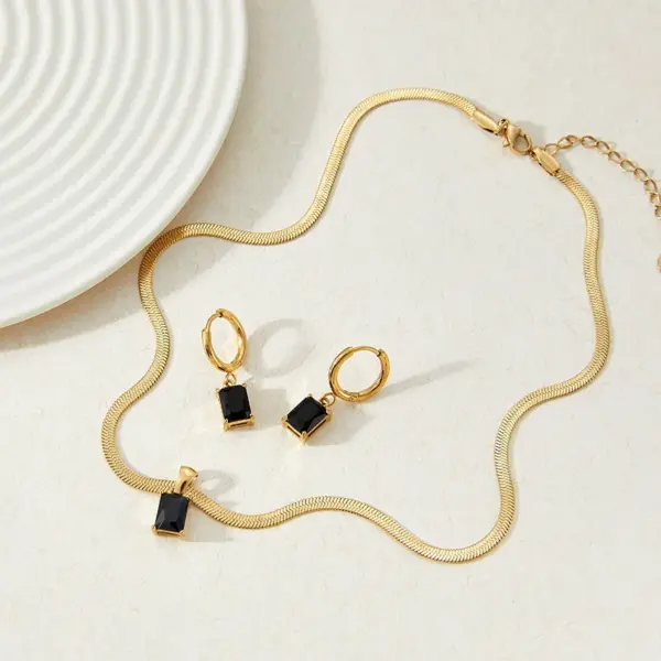 Wholesale Jewelry Fashion Square 304 Stainless Steel Zircon 16K Gold Plated White Gold Plated Gold Plated Inlay Stainless Steel Jewelry Sets