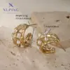 Wholesale 1 Pair Elegant Vintage Style XUPING Geometric Hollow Out Inlay 304 Stainless Steel Artificial Pearls 18K Gold Plated Raw Steel Ear Studs
