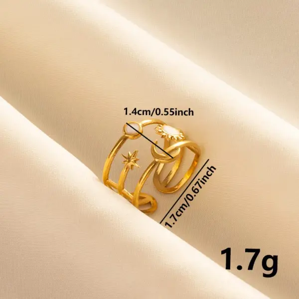 Ion Plating (IP) Real Gold Plated 18K Gold Geometric Sun Moon 304 Stainless Steel French Style Modern Style Waterproof Non Tarnish Open Rings