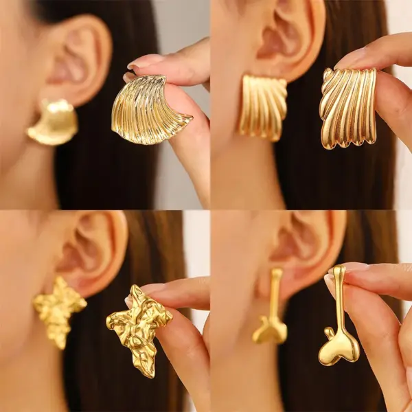 Titanium Steel Pleated Geometric Earrings For Women New Irregular Round Square Lovely Earrings Mid-ancient Earrings Fashion