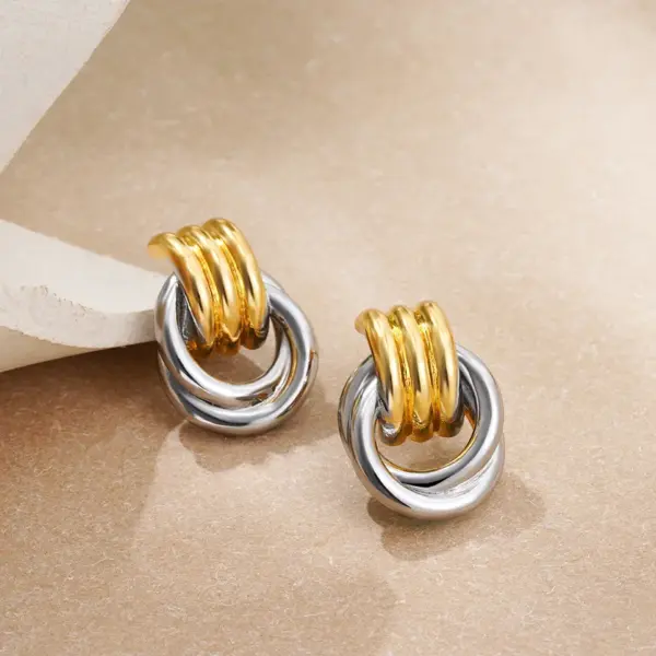 Wholesale 1 Pair Casual Classic Style Double Ring Copper Drop Earrings