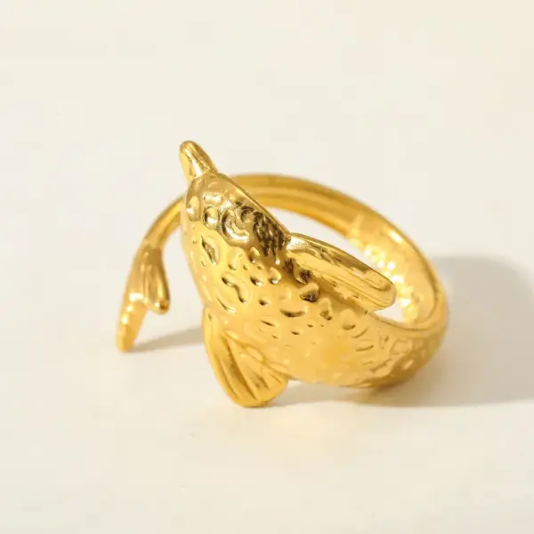 Wholesale Elegant Luxury 18K Gold Plated Stainless Steel Starfish Mouth Open Ring For Women Adjustable Size Casual Weekend Selfie Street Style Gold Ring