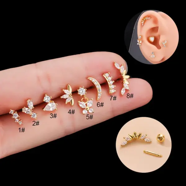 1 Piece Ear Cartilage Rings & Studs Fashion Butterfly 316L Stainless Steel Copper Plating Inlay Zircon