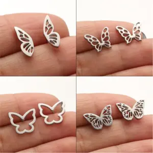 PVD Coated 18K Gold Real Gold Plated Butterfly 304 Stainless Steel Waterproof Non Tarnish Ear Studs