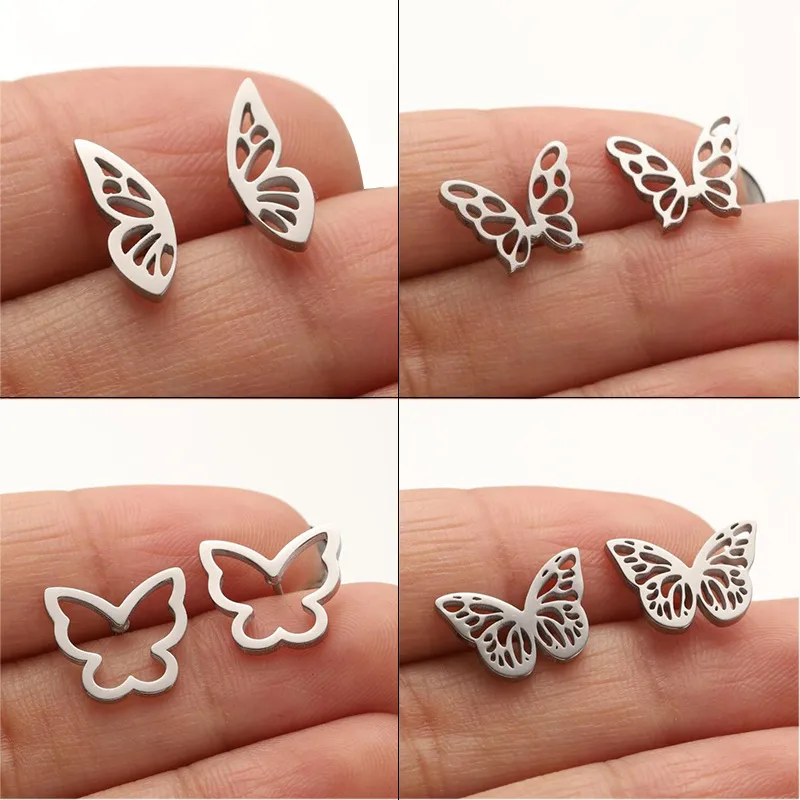 Wholesale PVD Coated 18K Gold Real Gold Plated Butterfly 304 Stainless Steel Waterproof Non Tarnish Ear Studs