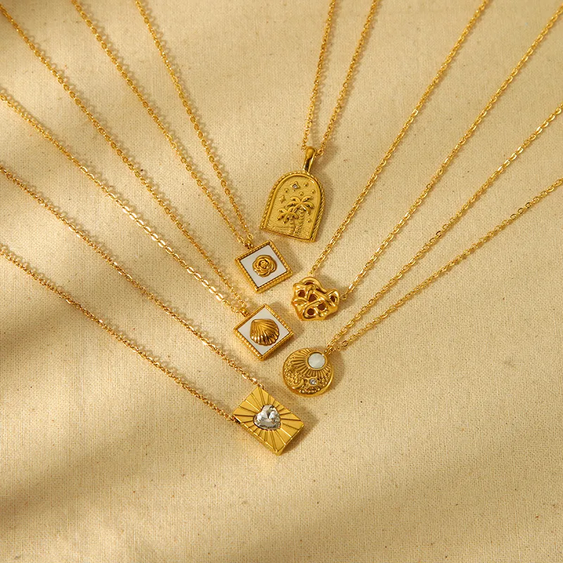 Wholesale 304 Stainless Steel Gold Plated Simple Style Classic Style Plating Solid Color Pendant Necklace