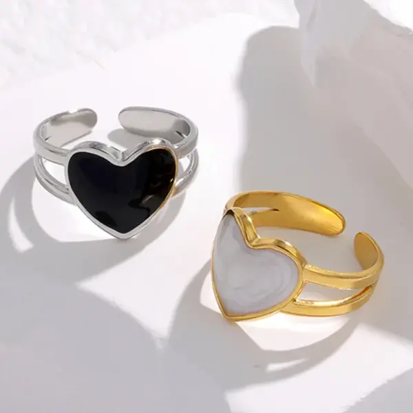 PVD Coated Real Gold Plated Heart Shape Stainless Steel Fashion Waterproof Non Tarnish Open Ring