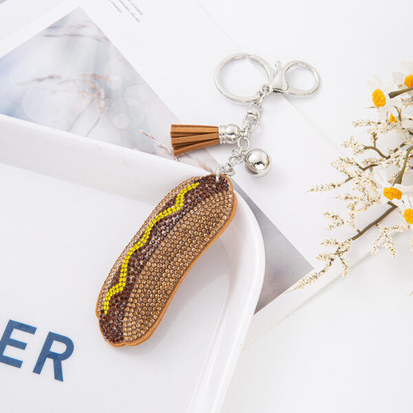 Wholesale 4pcs Creative Velvet Diamond-encrusted Hot Dog Keychain