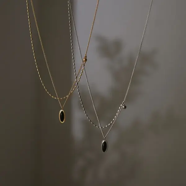 Wholesale PVD Coated Real Gold Plated 18K Gold Oval 304 Stainless Steel IG Style Simple Style Waterproof Non Tarnish 304 Stainless Steel Necklace