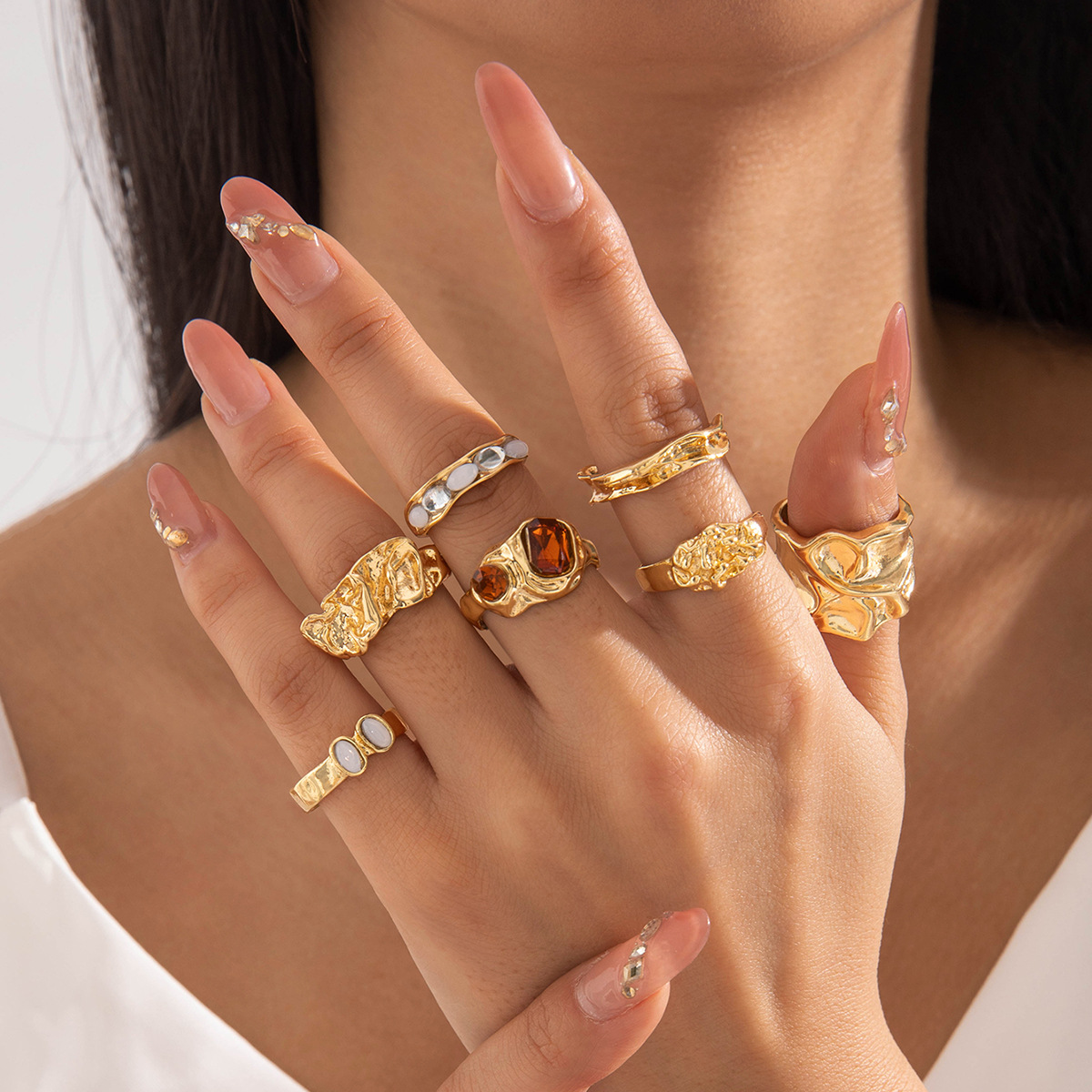 Wholesale Geometric irregular fashion ring set