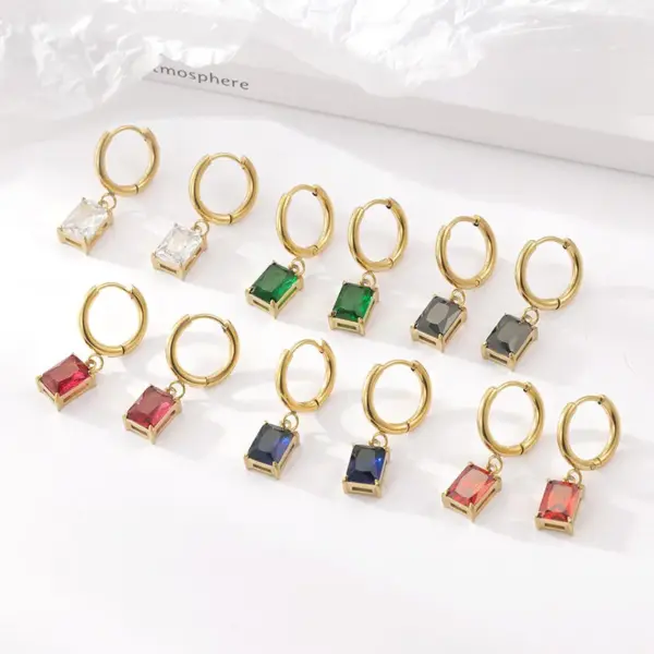Wholesale PVD Coated 18K Gold Real Gold Plated Round Square 304 Stainless Steel Retro Waterproof Non Tarnish Drop Earrings