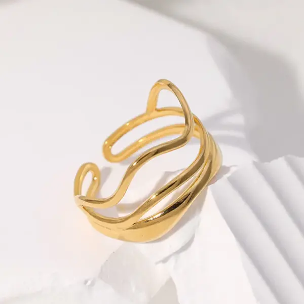Wholesale PVD Coated Real Gold Plated Stripe Stainless Steel Simple Style Waterproof Non Tarnish Open Ring