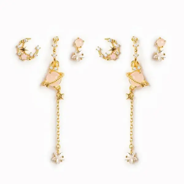 Wholesale Sweet Star Tassel Plating Brass Zircon Earrings