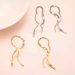 Wholesale PVD Coated Real Gold Plated Lines The Answer 201 Stainless Steel Casual Vacation Simple Style Waterproof Non Tarnish Ear Line